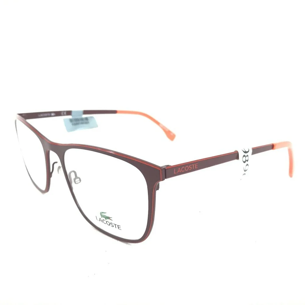 Lacoste Eyeglasses Frames L2231 615 Red Square Horn Thin Wire Rim 55-19-145
